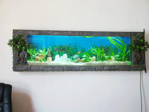 文化石生态壁画鱼缸/田园风格鱼缸1.3米 